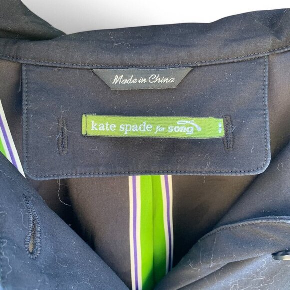 Kate Spade Song Airlines Flight Attendant Black Belted Raincoat Womens Size M - Picture 2 of 6